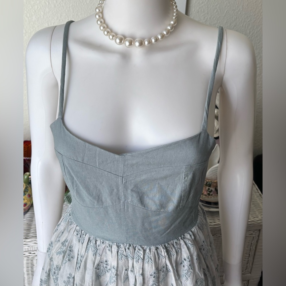 The Great. The Camelia Maxi Dress Low Cut Cotton Eyelet Ash Blue Grey Size L NWT - Picture 3 of 14